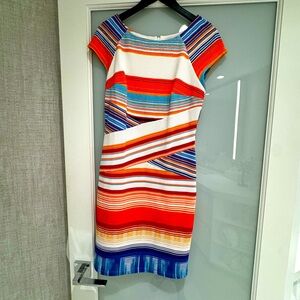 Striped Eci dress short sleeves. 37” from top down.